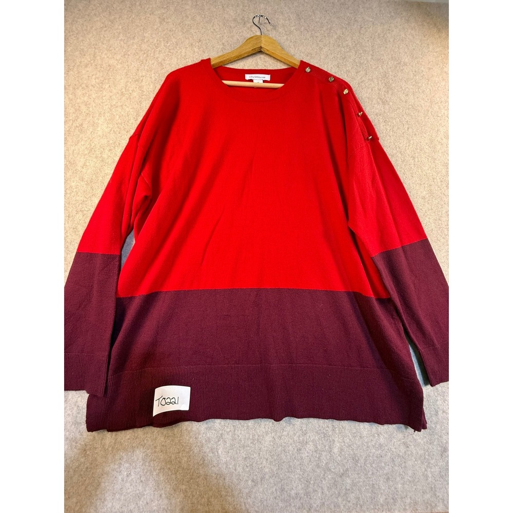 Liz Claiborne Womens XL Red‎ Burgundy Colorblock Shoulder Button Sweater T0221